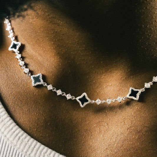 Silver Flower Tennis Chain - Black