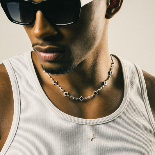 Silver Flower Tennis Chain - Black
