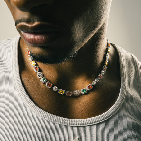 Multi Gemstone Chain 8 mm Silver
