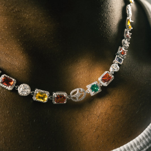 Multi Gemstone Chain 8 mm Silver
