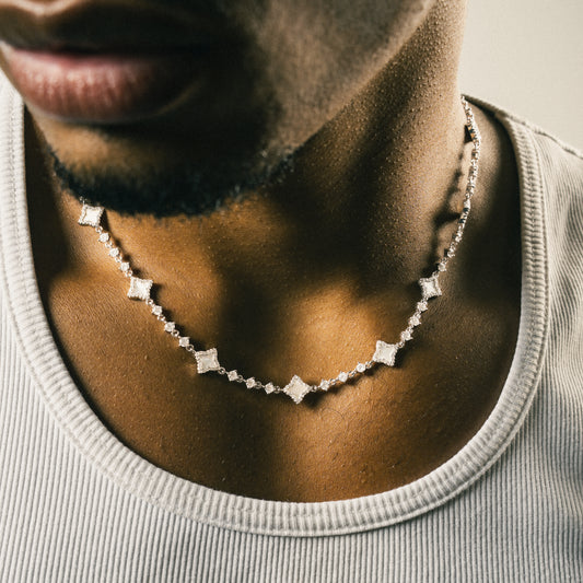 Silver Flower Tennis Chain - White