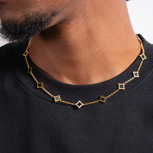 Gold Flower Cable Chain - Black