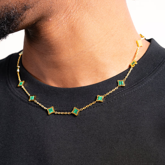 Gold Flower Cable Chain - Green