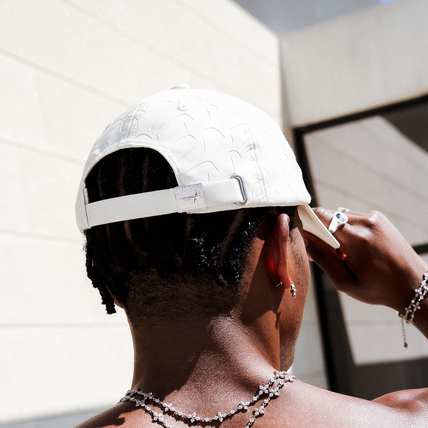 Leather Monogram Cap - White & Moissanite
