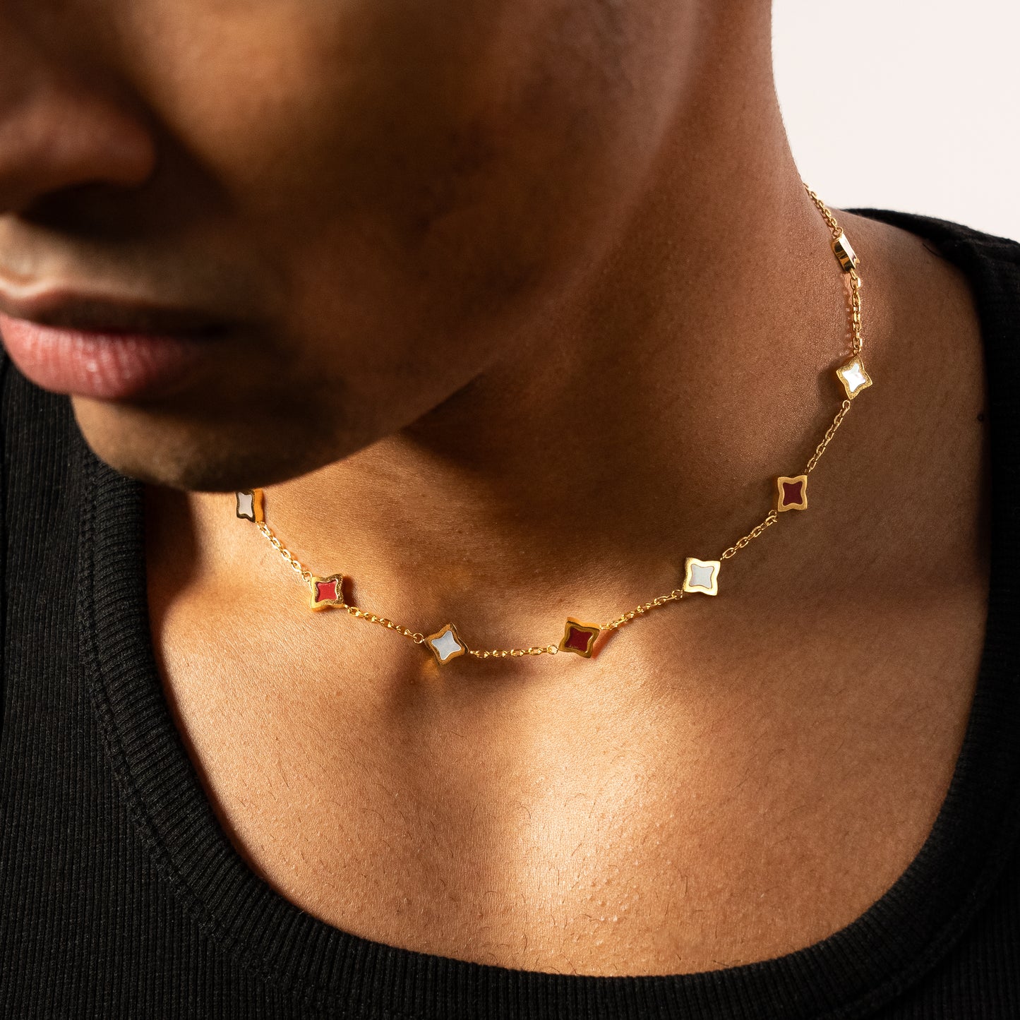 Gold Flower Cable Chain - White & Red Pattern