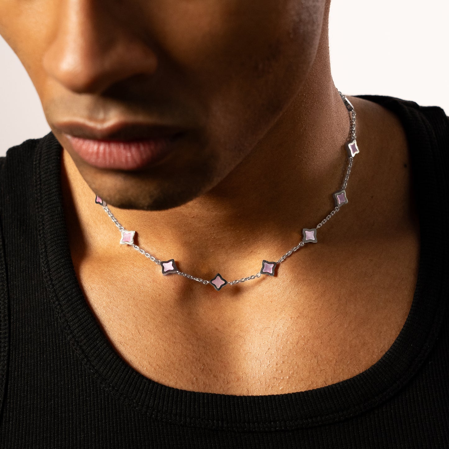 Silver Flower Cable Chain - Rose Pattern