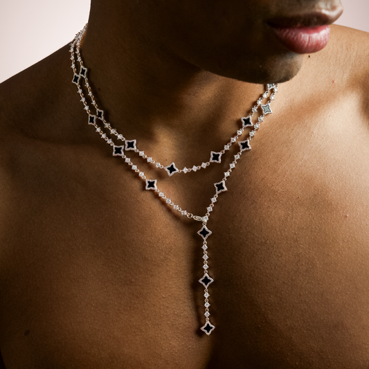 Lariat Flower Tennis Silver - Black Pattern