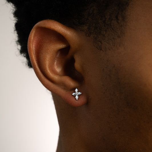 Crossed Star Studs - Silver