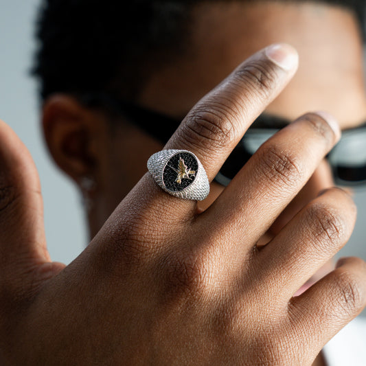 Iced Eagle signet ring argentée