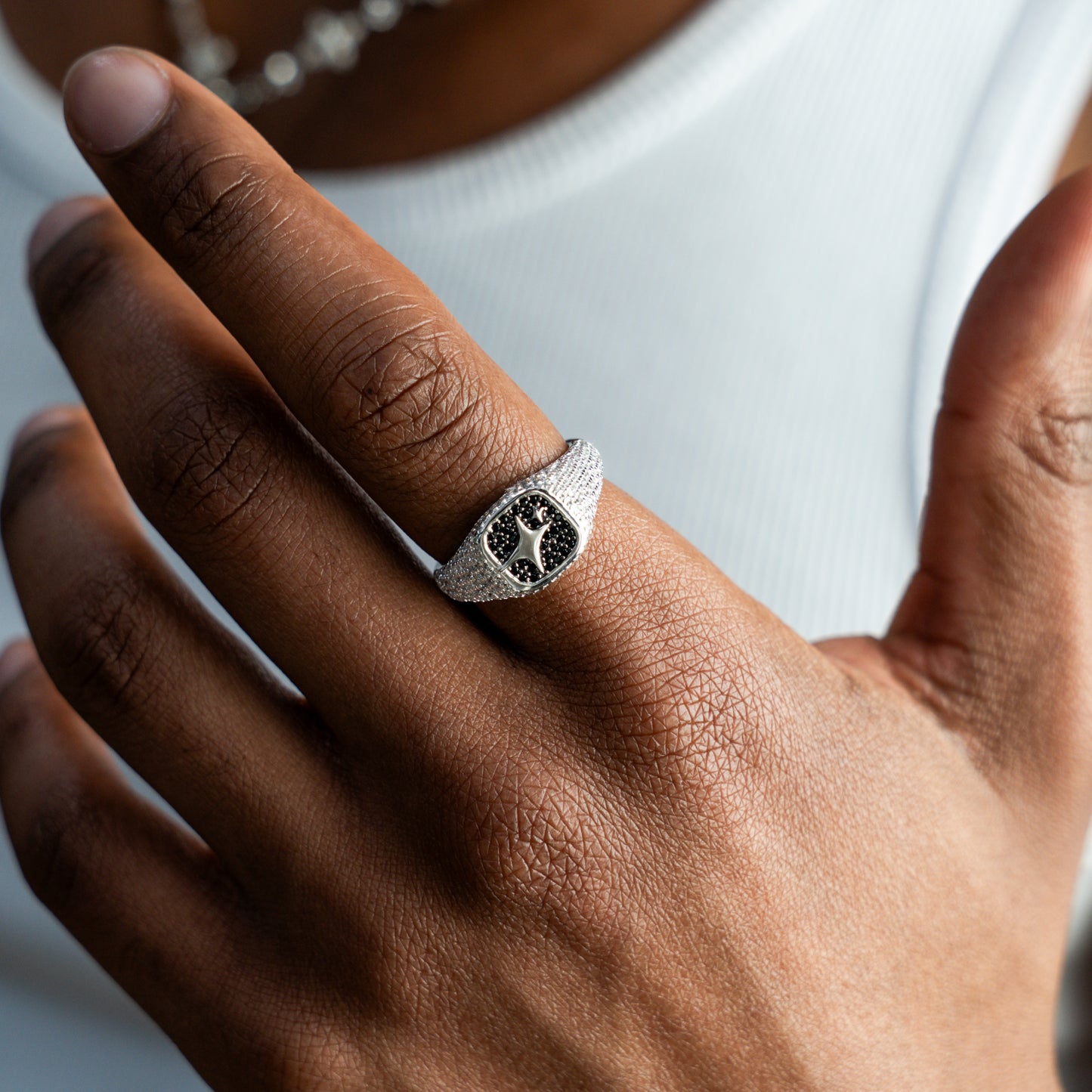Iced Square signet ring silver