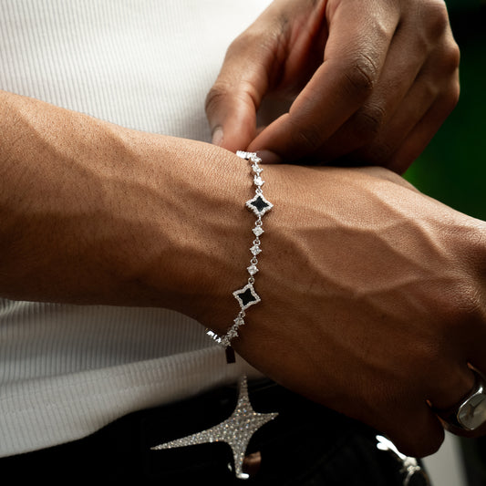 Silver Flower Tennis Bracelet - Black