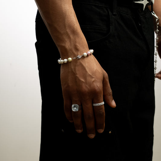 Bracelet Pearl Double Stars Argenté - Multicolore