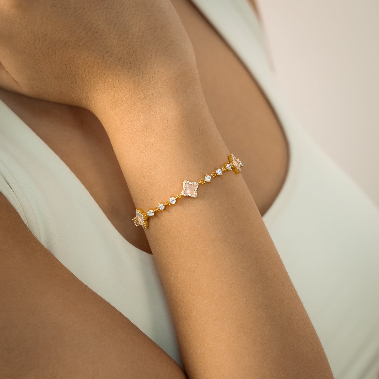 Bracelet Flower Tennis Doré - Motif Rose