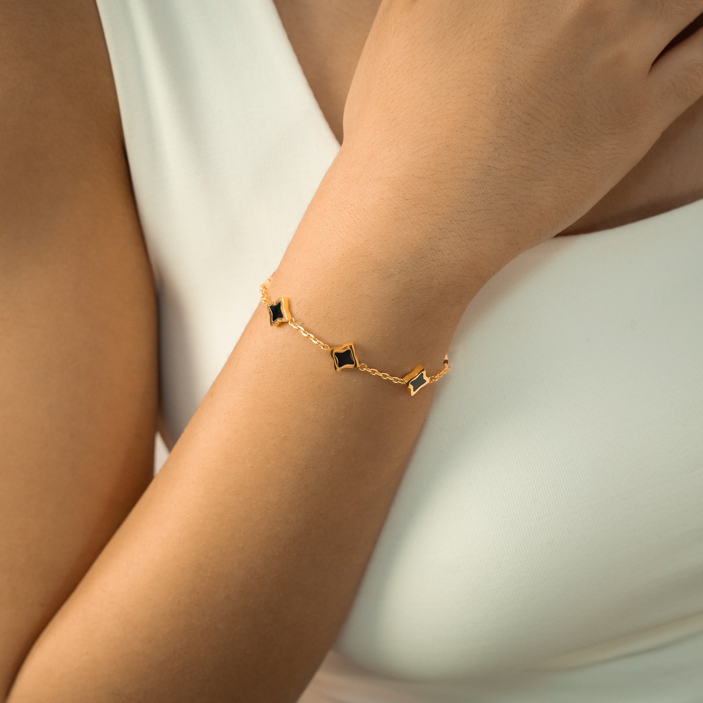 Bracelet Flower câble Doré - Motif Noir