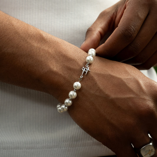 Bracelet Pearl Double Stars Argenté