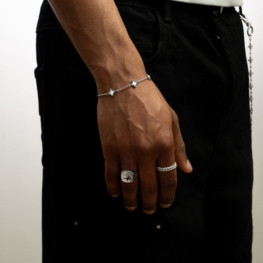 Silver Flower Cable Bracelet - White