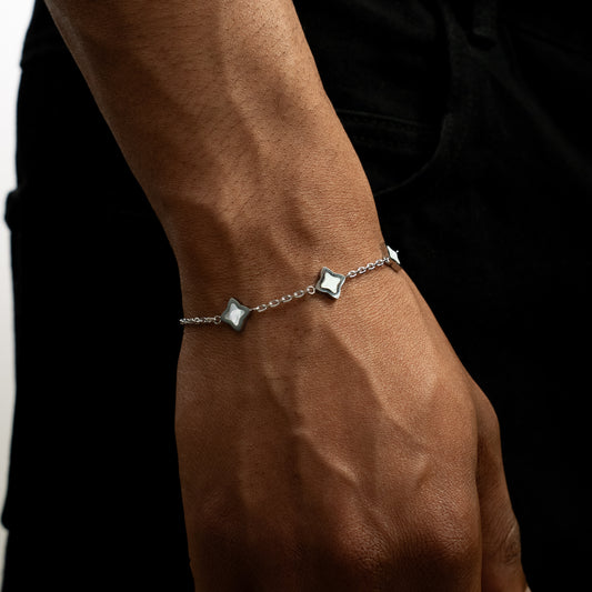 Silver Flower Cable Bracelet - White