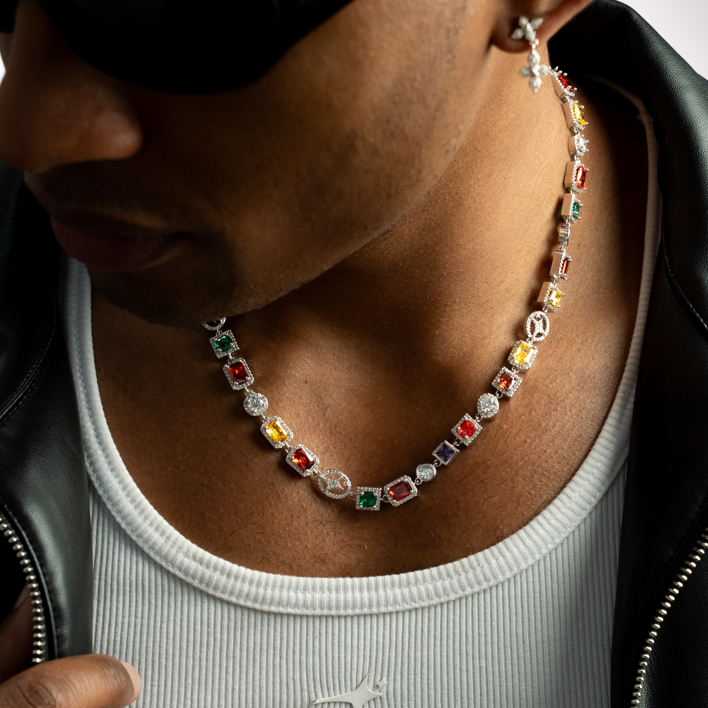 Multi Gemstone Chain 8 mm Silver