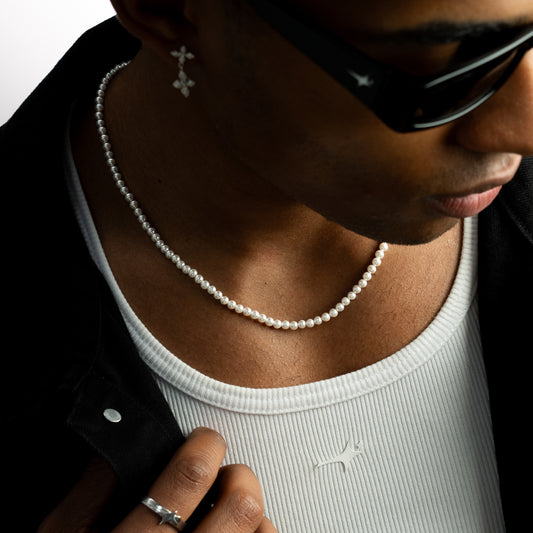 Chaîne perlée 4 mm argentée