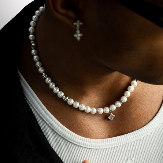 Chaîne Flower Pearl Argentée - Pierres Violettes