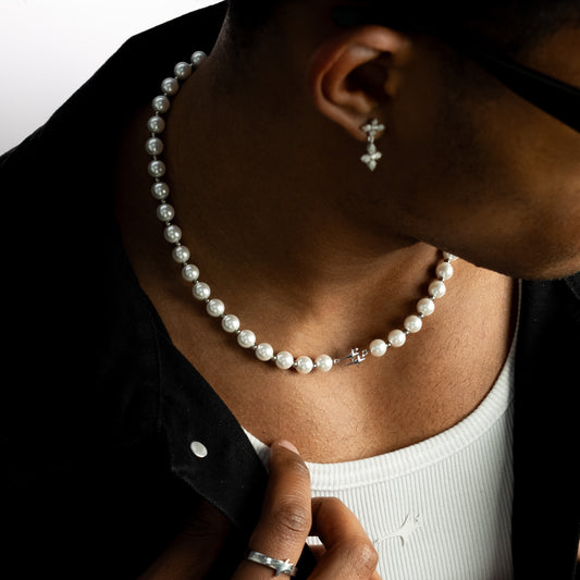 Silver Pearl Double Stars Chain