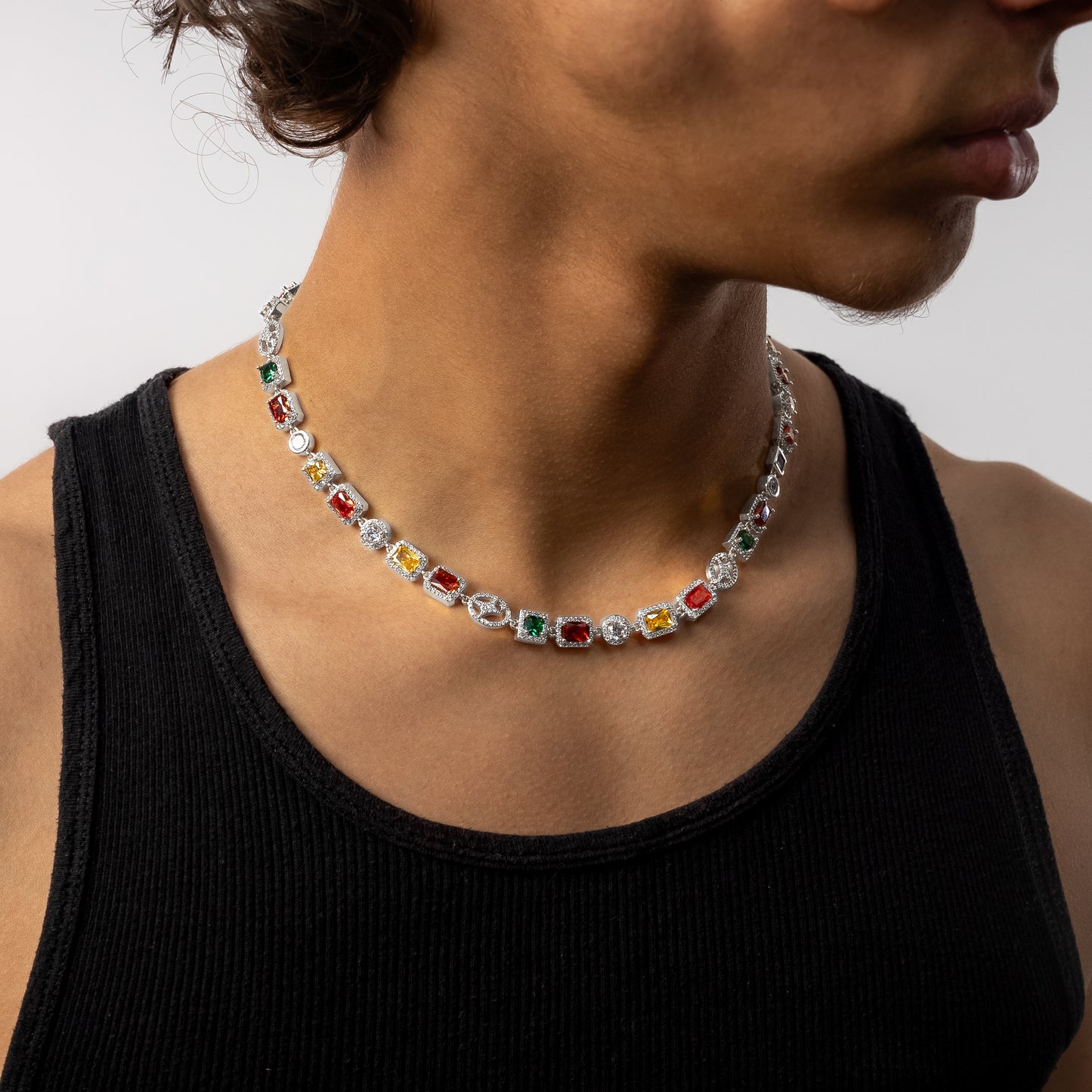 Multi Gemstone Chain 8 mm Silver