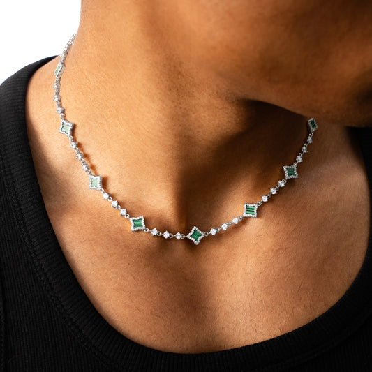Chain Flower Tennis - 925 Sterling Silver / VVS Moissanite & Malachite