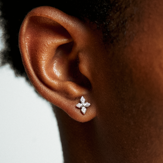 Iced Crossed Star Studs - Silver