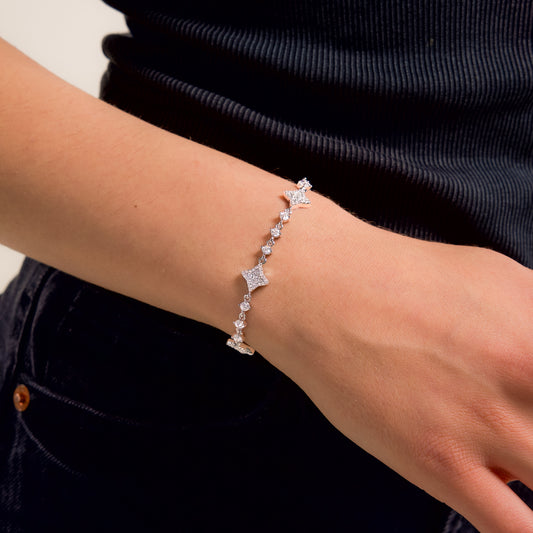 Flower Tennis Bracelet Silver