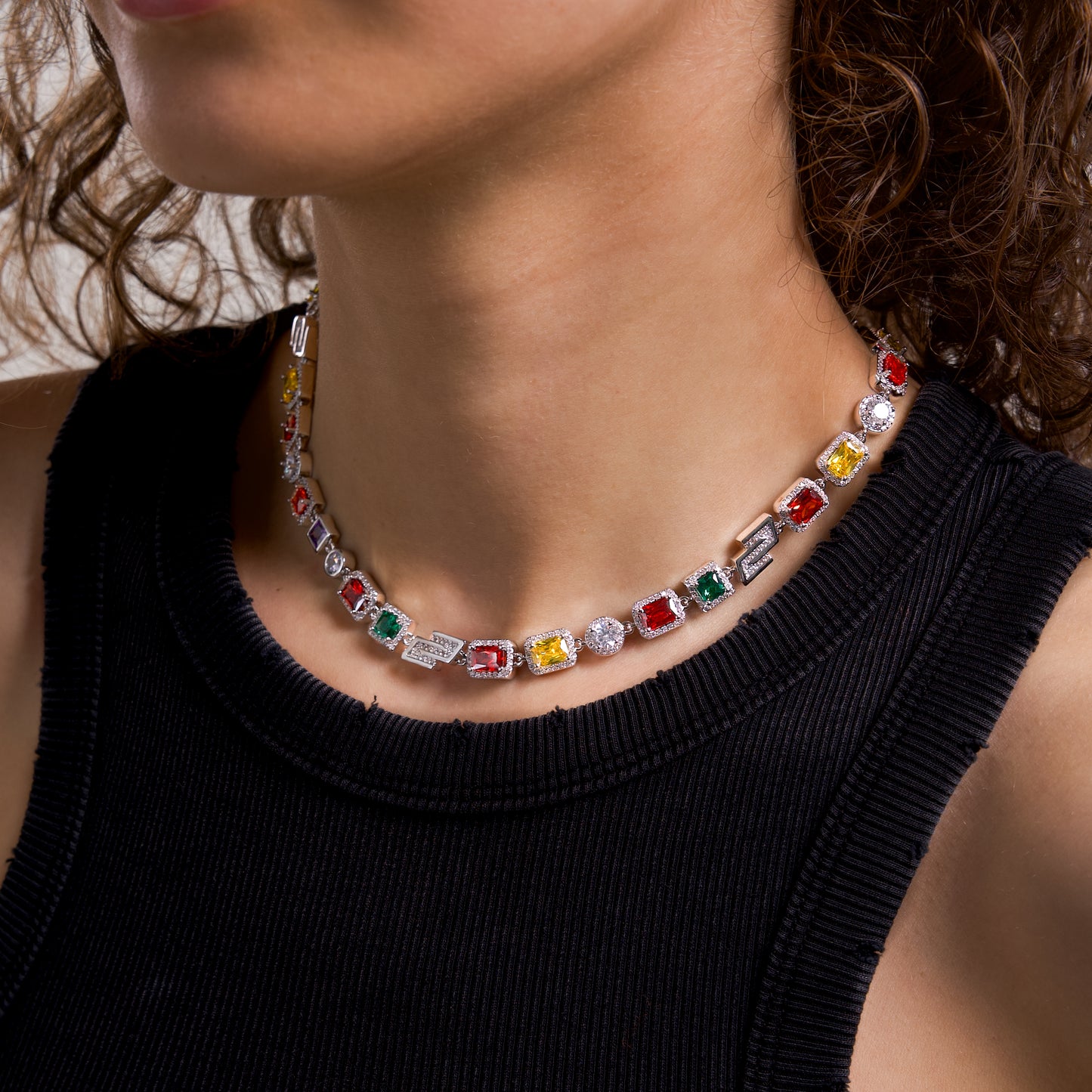 Multi Gemstone Chain 8 mm Silver