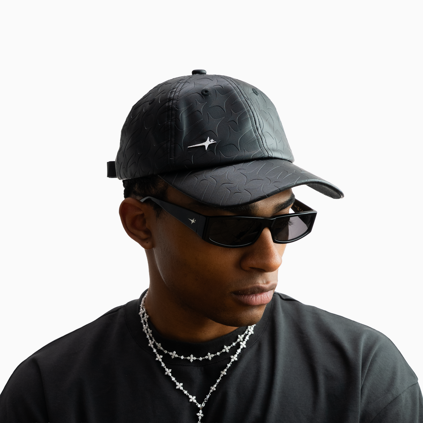 Leather Monogram Cap - Black & Moissanite