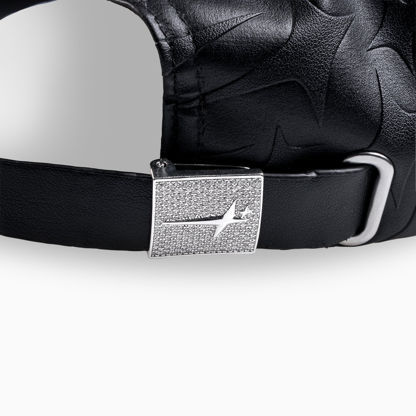 Leather Monogram Cap - Black & Moissanite