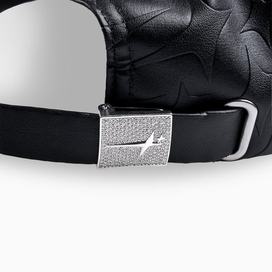 Leather Monogram Cap - Black & Moissanite