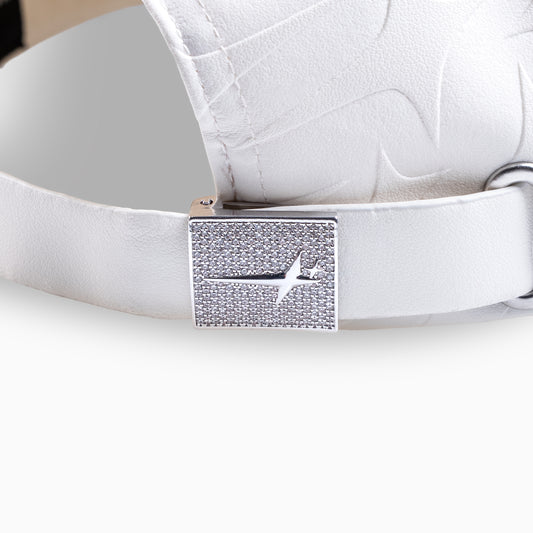Leather Monogram Cap - White & Moissanite