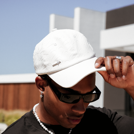 Leather Monogram Cap - White & Moissanite