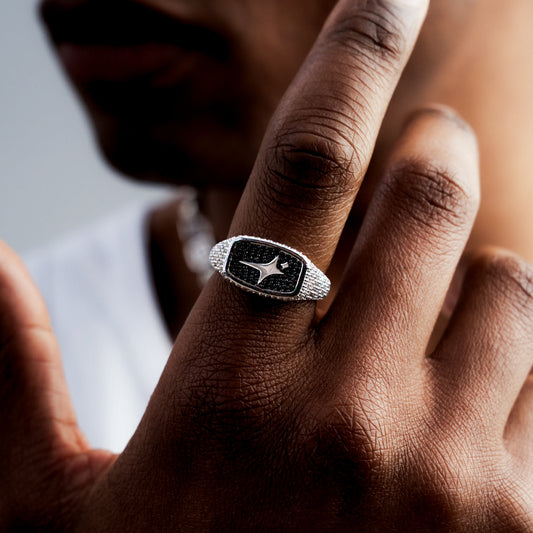 Iced Rectangle signet ring silver