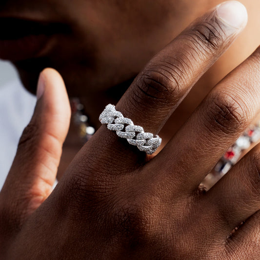 Iced Cuban link ring argentée