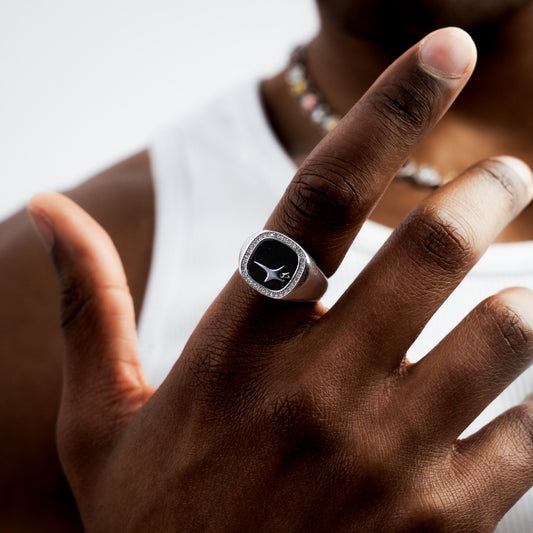 Iced Raw ring Argentée - Motif Noir
