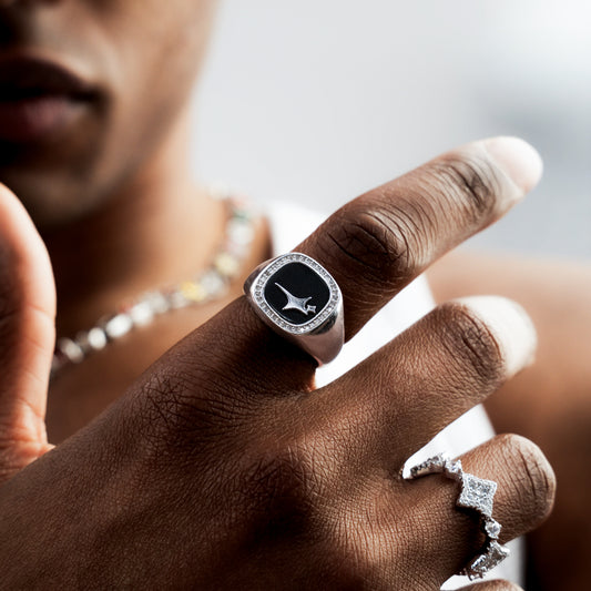 Iced Raw ring Argentée - Motif Noir
