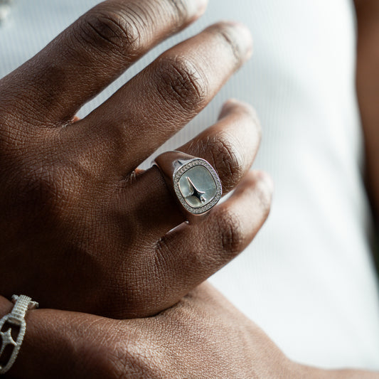 Iced Raw ring Argentée - Motif Blanc