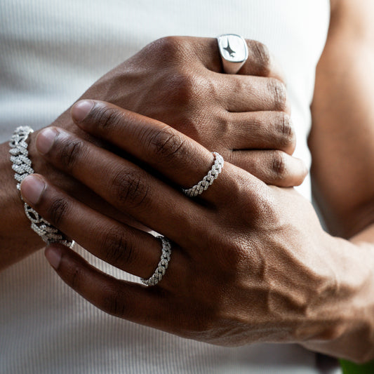 Slim Iced Cuban link ring argentée