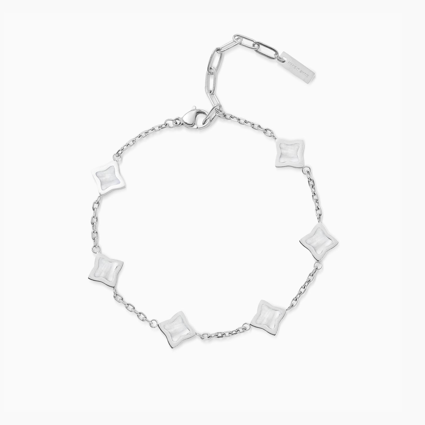 Silver Flower Cable Bracelet - White