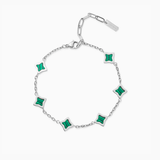 Silver Flower Cable Bracelet - Green