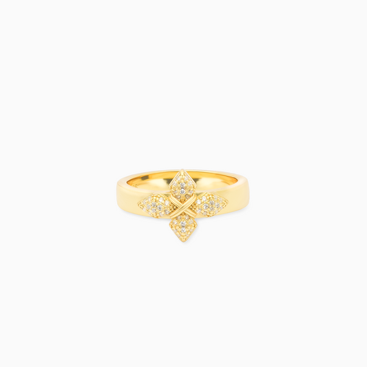 Iced crossed star ring - Gold