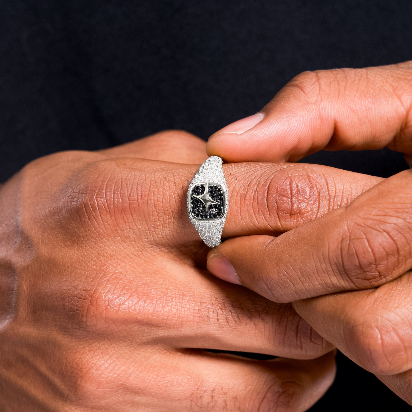 Iced Square signet ring silver