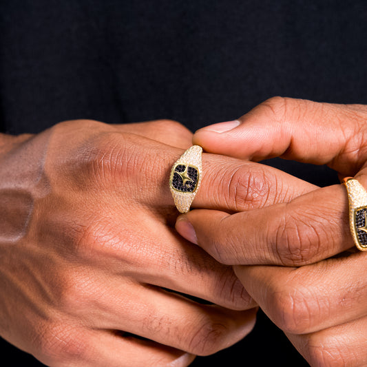 Iced Square signet ring gold