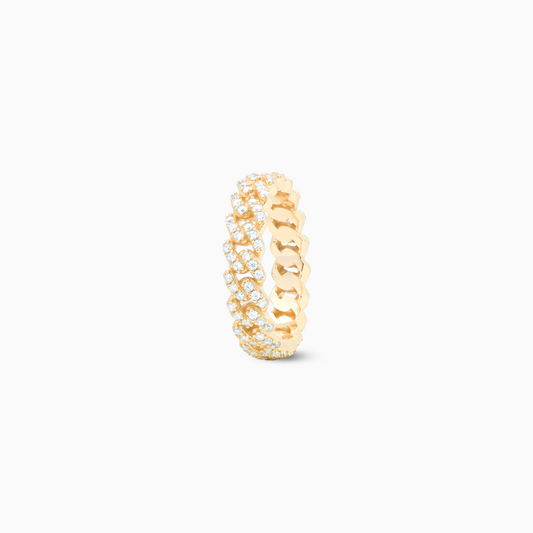 Slim Iced Cuban link ring gold