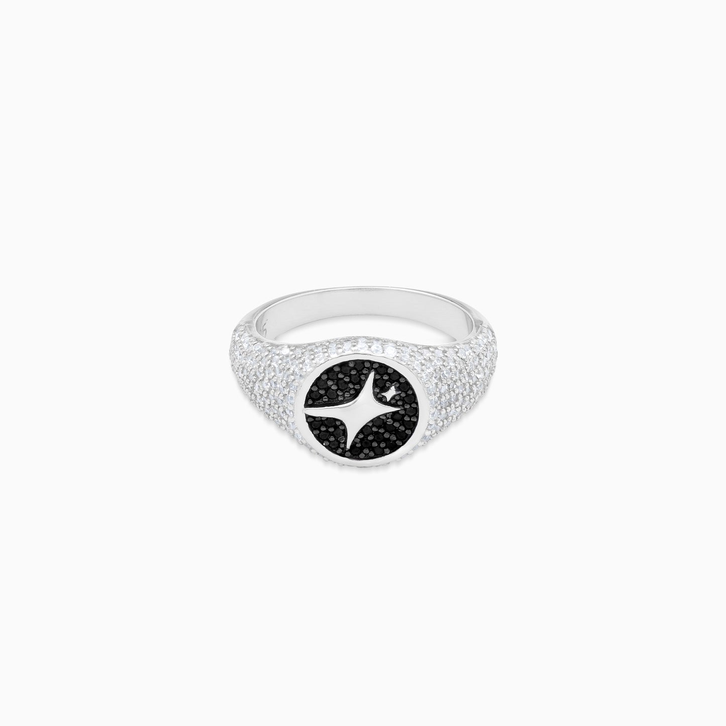 Iced Round signet ring silver