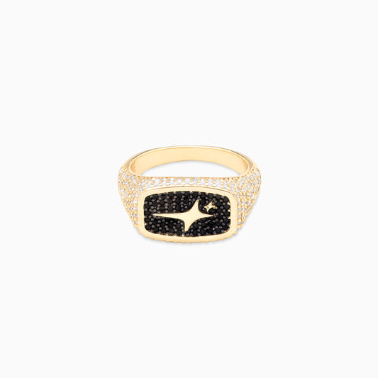 Iced Rectangle signet ring gold