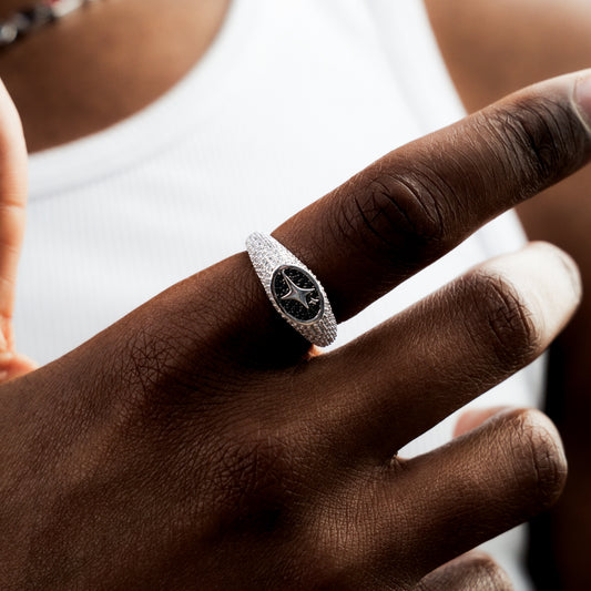 Iced Oval signet ring silver